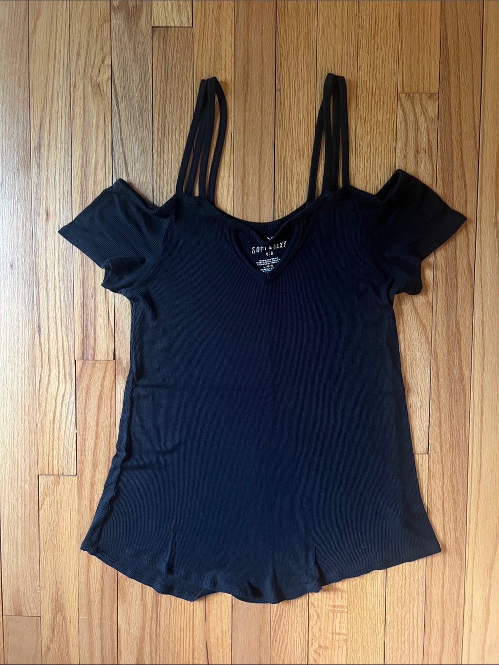 American Eagle Outfitters Black Cold-Shoulder Strappy Tank